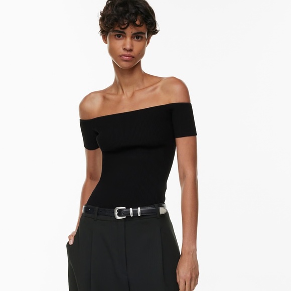 Aritzia Babaton Knit off shoulder black top - Picture 1 of 3